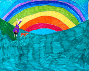 Kid, dog and rainbow